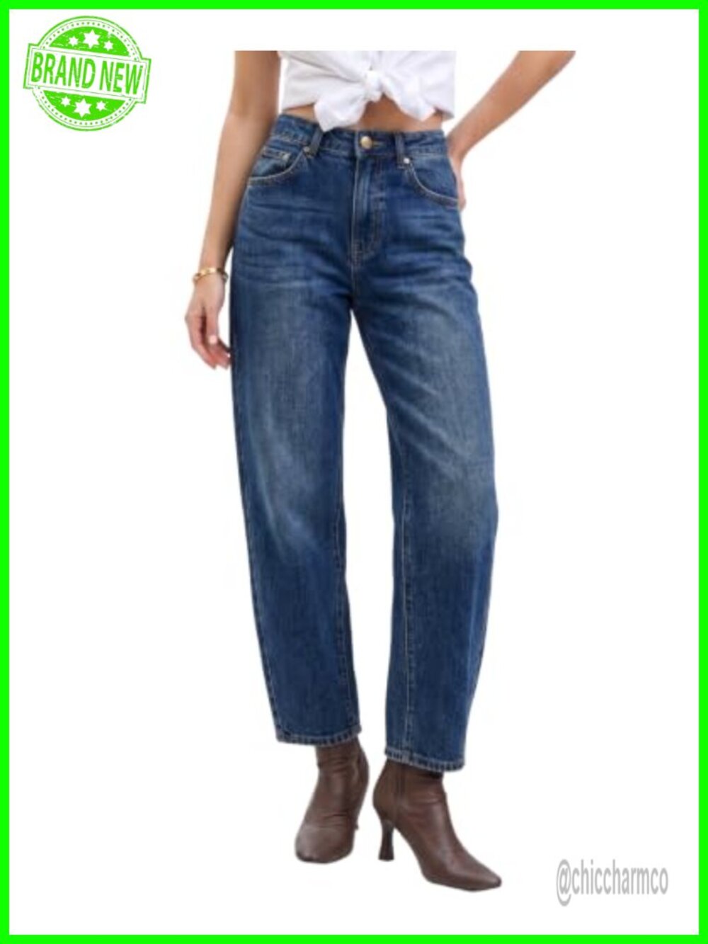 High Waisted Barrel Jeans Baggy Stretch Denim Tapered Ankle Wide Leg